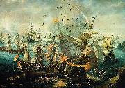 WIERINGEN, Cornelis Claesz van explosion of the Spanish flagship during the Battle of Gibraltar oil painting on canvas